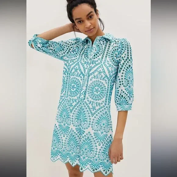 anthropologie blue motif dress New Anthropologie Blue & Green Print